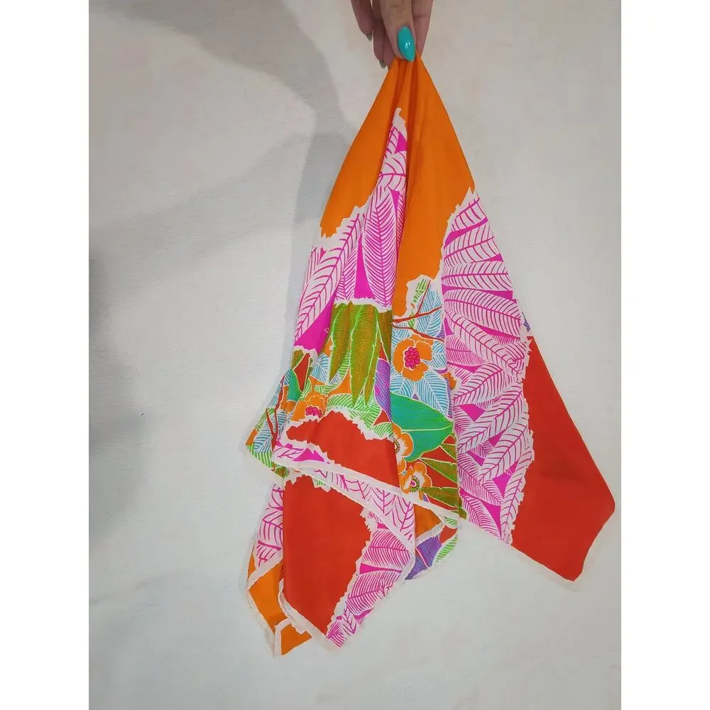 Saldarini Italy Silk Square Scarf Tropical Floral Orange Rust Magenta 30in